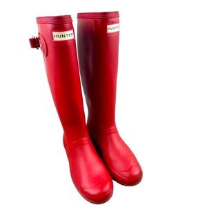 Hunter tour packable waterproof rain boots in military red